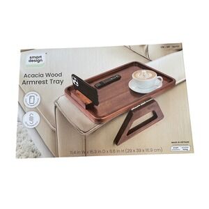 Smart Design Acacia Wood Armrest Tray Sofa Couch Table Rotating Phone Holder New